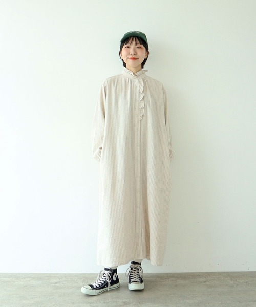 PAR ICI（パーリッシィ）の「コットンリネンウール フリルシャツワンピース（シャツワンピース・レディース・ホワイト系その他/ブラック系その他・FREE）」の17枚目の写真