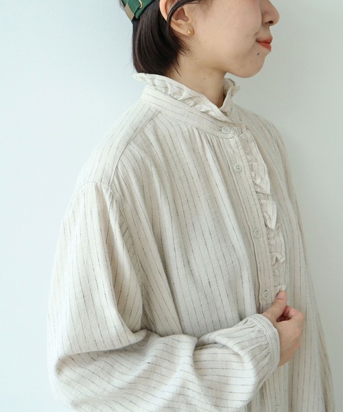 PAR ICI（パーリッシィ）の「コットンリネンウール フリルシャツワンピース（シャツワンピース・レディース・ホワイト系その他/ブラック系その他・FREE）」の6枚目の写真