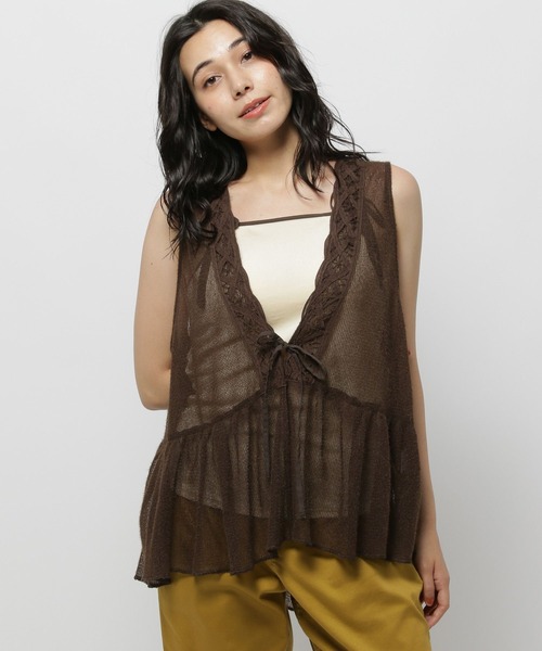 niko and...（ニコアンド）の「モケメッシュバテンレースベスト（ベスト・レディース・ブラウン/オフホワイト/ブラック・FREE）」の12枚目の写真