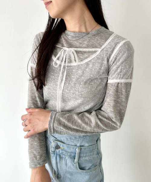 LOVALOT(ラバロット)の「ネックリボンシアートップス(Tシャツ/カットソー・レディース・ブラック/ブラウン/ホワイト/パープル・FREE)」の5枚目の写真