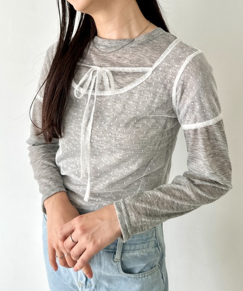 LOVALOT(ラバロット)の「ネックリボンシアートップス(Tシャツ/カットソー・レディース・ブラック/ブラウン/ホワイト/パープル・FREE)」の6枚目の写真