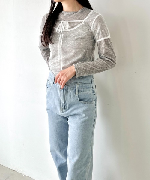 LOVALOT(ラバロット)の「ネックリボンシアートップス(Tシャツ/カットソー・レディース・ブラック/ブラウン/ホワイト/パープル・FREE)」の8枚目の写真