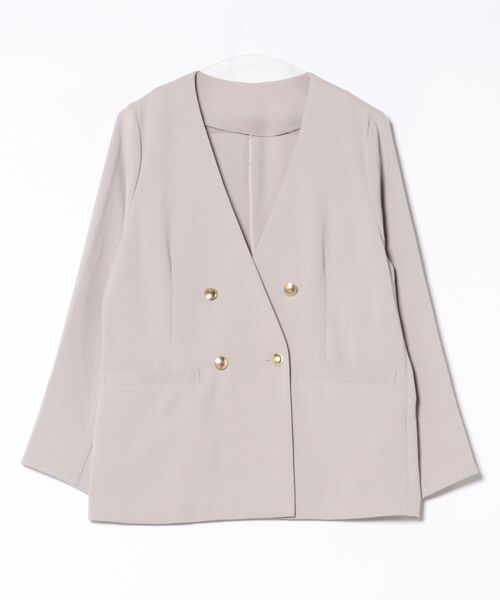 Jines(ジネス)の「ハイストレッチカルゼ ワッシャーノーカラージャケット【セットアップ可】(ノーカラージャケット・レディース・ブラウン/グレー・38)」の19枚目の写真
