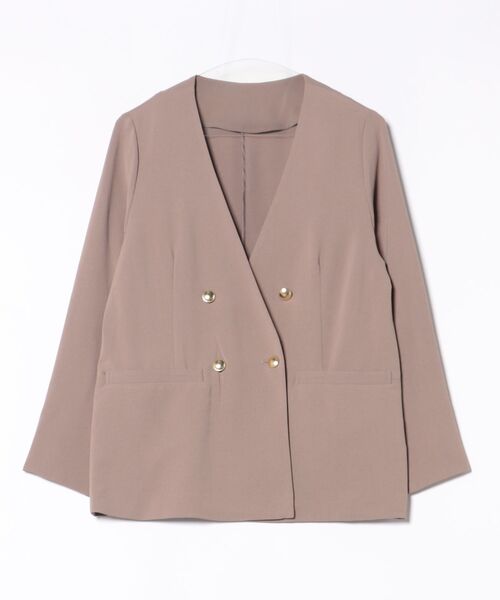 Jines(ジネス)の「ハイストレッチカルゼ ワッシャーノーカラージャケット【セットアップ可】(ノーカラージャケット・レディース・ブラウン/グレー・38)」の20枚目の写真