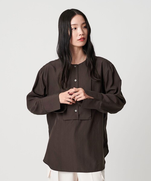 BEAUTY&YOUTH UNITED ARROWS(ビューティーアンドユースユナイテッドアローズ)の「セルロース ビブヨークブラウス(シャツ/ブラウス・レディース・ライトブルー/ダークブラウン/ホワイト・FREE)」の4枚目の写真