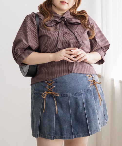 CLETTE(クレット)の「CLETTEオリジナルリボンタイチェック柄半袖ブラウス(シャツ/ブラウス・レディース・レッド/グリーン・4L/3L/LL)」の10枚目の写真