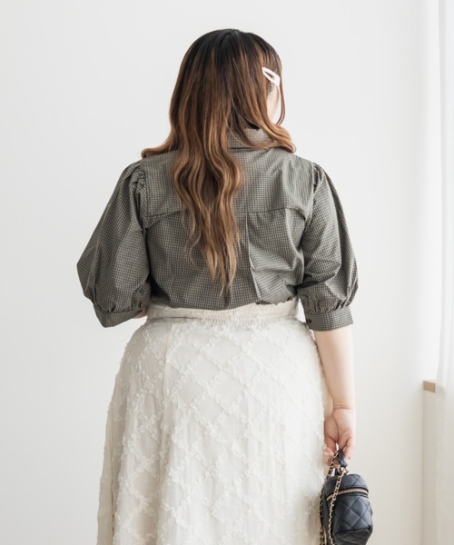 CLETTE(クレット)の「CLETTEオリジナルリボンタイチェック柄半袖ブラウス(シャツ/ブラウス・レディース・レッド/グリーン・4L/3L/LL)」の7枚目の写真