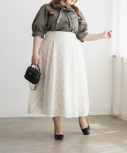 CLETTE(クレット)の「CLETTEオリジナルリボンタイチェック柄半袖ブラウス(シャツ/ブラウス・レディース・レッド/グリーン・4L/3L/LL)」の5枚目の写真