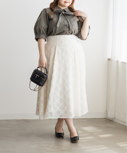 CLETTE(クレット)の「CLETTEオリジナルリボンタイチェック柄半袖ブラウス(シャツ/ブラウス・レディース・レッド/グリーン・4L/3L/LL)」の6枚目の写真