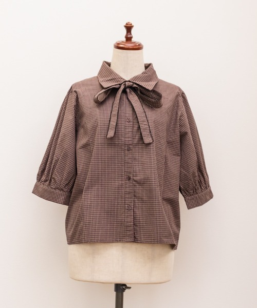 CLETTE(クレット)の「CLETTEオリジナルリボンタイチェック柄半袖ブラウス(シャツ/ブラウス・レディース・レッド/グリーン・4L/3L/LL)」の12枚目の写真