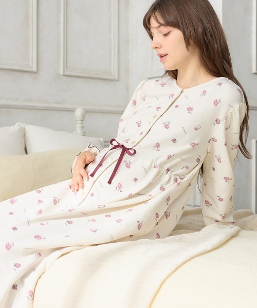 セール】レトロフラワーネグリジェ/ワンピースパジャマ/ルームウェア