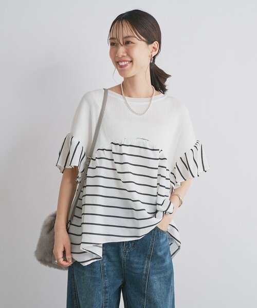 un dix cors(アンディコール)の「《一枚でサマになる》ニットドッキングドビーボーダー(ニット/セーター・レディース・ブラック/ホワイト/ベージュ・FREE)」の10枚目の写真