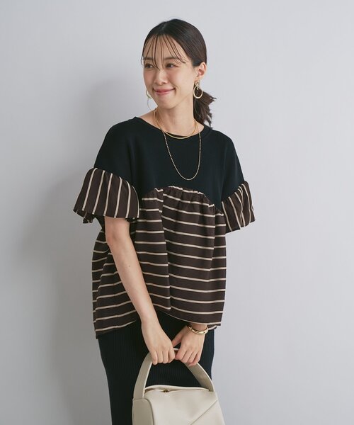 un dix cors(アンディコール)の「《一枚でサマになる》ニットドッキングドビーボーダー(ニット/セーター・レディース・ブラック/ホワイト/ベージュ・FREE)」の22枚目の写真