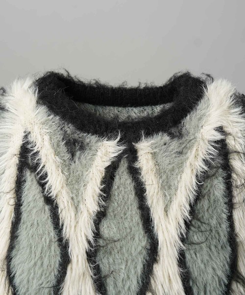 MAISON SPECIAL(メゾンスペシャル)の「《UNISEX》7G Shaggy Jacquard Diamond Pattern Argyle Prime-Over Crew Neck Knit Pullover/7Gシャギージャガードダイヤパターンアーガイルプライムオーバークルーネックニットプルオーバー【MAISON SPECIAL/メゾンスペシャル】(ニット/セーター・メンズ・オレンジ/グレー・0/1/2)」の4枚目の写真