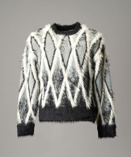 MAISON SPECIAL(メゾンスペシャル)の「《UNISEX》7G Shaggy Jacquard Diamond Pattern Argyle Prime-Over Crew Neck Knit Pullover/7Gシャギージャガードダイヤパターンアーガイルプライムオーバークルーネックニットプルオーバー【MAISON SPECIAL/メゾンスペシャル】(ニット/セーター・メンズ・オレンジ/グレー・0/1/2)」の7枚目の写真