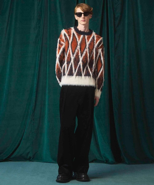 MAISON SPECIAL(メゾンスペシャル)の「《UNISEX》7G Shaggy Jacquard Diamond Pattern Argyle Prime-Over Crew Neck Knit Pullover/7Gシャギージャガードダイヤパターンアーガイルプライムオーバークルーネックニットプルオーバー【MAISON SPECIAL/メゾンスペシャル】(ニット/セーター・メンズ・オレンジ/グレー・0/1/2)」の12枚目の写真