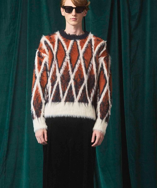 MAISON SPECIAL(メゾンスペシャル)の「《UNISEX》7G Shaggy Jacquard Diamond Pattern Argyle Prime-Over Crew Neck Knit Pullover/7Gシャギージャガードダイヤパターンアーガイルプライムオーバークルーネックニットプルオーバー【MAISON SPECIAL/メゾンスペシャル】(ニット/セーター・メンズ・オレンジ/グレー・0/1/2)」の17枚目の写真