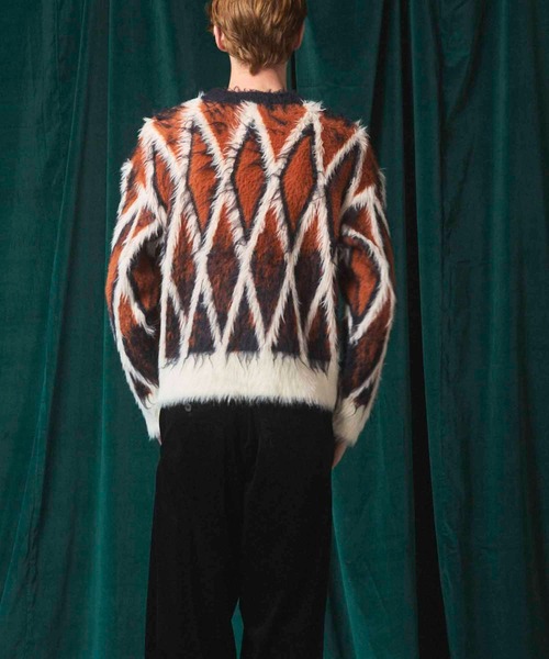 MAISON SPECIAL(メゾンスペシャル)の「《UNISEX》7G Shaggy Jacquard Diamond Pattern Argyle Prime-Over Crew Neck Knit Pullover/7Gシャギージャガードダイヤパターンアーガイルプライムオーバークルーネックニットプルオーバー【MAISON SPECIAL/メゾンスペシャル】(ニット/セーター・メンズ・オレンジ/グレー・0/1/2)」の18枚目の写真
