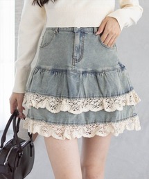clear | デニムティアードミニスカート［Y2K カジュアル ガーリー］≪AW新作≫(デニムスカート)