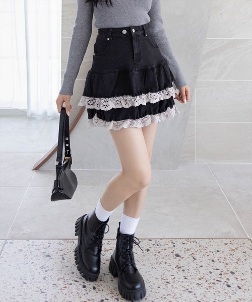 セール】デニムティアードミニスカート［Y2K カジュアル ガーリー