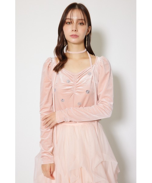 rienda（リエンダ）の「チョーカーセットフラワービジューベロアトップス 秋服 冬服（Tシャツ/カットソー・レディース・ブラック/ライトピンク/グレー・FREE）」の15枚目の写真