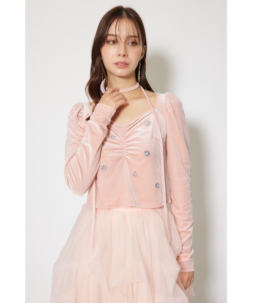 rienda（リエンダ）の「チョーカーセットフラワービジューベロアトップス 秋服 冬服（Tシャツ/カットソー・レディース・ブラック/ライトピンク/グレー・FREE）」の16枚目の写真