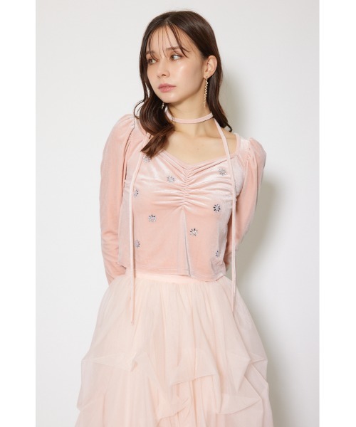 rienda（リエンダ）の「チョーカーセットフラワービジューベロアトップス 秋服 冬服（Tシャツ/カットソー・レディース・ブラック/ライトピンク/グレー・FREE）」の17枚目の写真