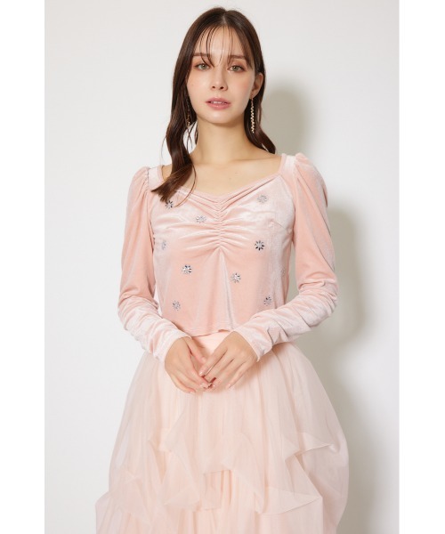 rienda（リエンダ）の「チョーカーセットフラワービジューベロアトップス 秋服 冬服（Tシャツ/カットソー・レディース・ブラック/ライトピンク/グレー・FREE）」の20枚目の写真