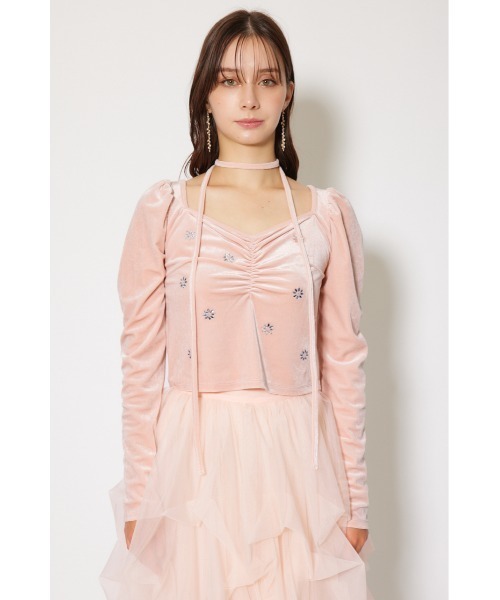 rienda（リエンダ）の「チョーカーセットフラワービジューベロアトップス 秋服 冬服（Tシャツ/カットソー・レディース・ブラック/ライトピンク/グレー・FREE）」の21枚目の写真