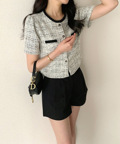 by LEGNA(バイレグナ)の「ツイードクロップド半袖ジャケット(その他アウター・レディース・ブラック/ホワイト・FREE)」の1枚目の写真