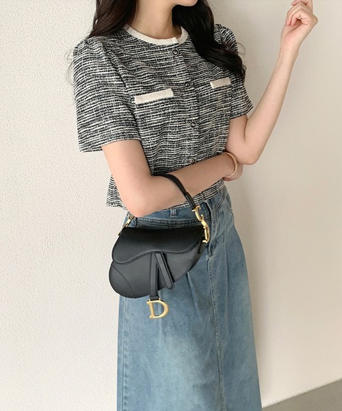 by LEGNA(バイレグナ)の「ツイードクロップド半袖ジャケット(その他アウター・レディース・ブラック/ホワイト・FREE)」の5枚目の写真