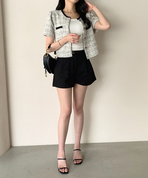 by LEGNA(バイレグナ)の「ツイードクロップド半袖ジャケット(その他アウター・レディース・ブラック/ホワイト・FREE)」の3枚目の写真