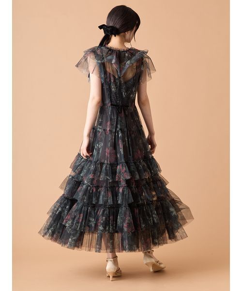 LILY BROWN（リリーブラウン）の「ボタニカルチュールティアードドレス（ドレス・レディース・ベージュ/チャコールグレー・1/0）」の5枚目の写真