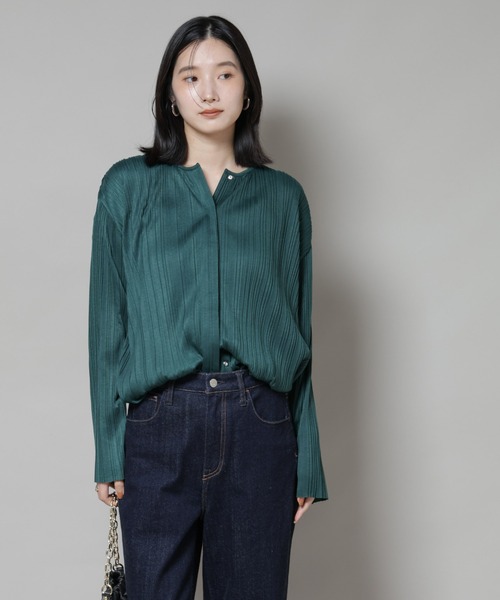 NANO universe（ナノユニバース）の「プリーツカットスナップシャツ（シャツ/ブラウス・レディース・ブラック/ホワイト/グリーン・FREE）」の3枚目の写真