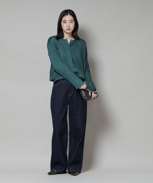 NANO universe（ナノユニバース）の「プリーツカットスナップシャツ（シャツ/ブラウス・レディース・ブラック/ホワイト/グリーン・FREE）」の14枚目の写真