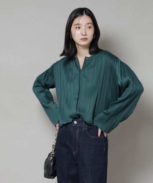 NANO universe（ナノユニバース）の「プリーツカットスナップシャツ（シャツ/ブラウス・レディース・ブラック/ホワイト/グリーン・FREE）」の20枚目の写真