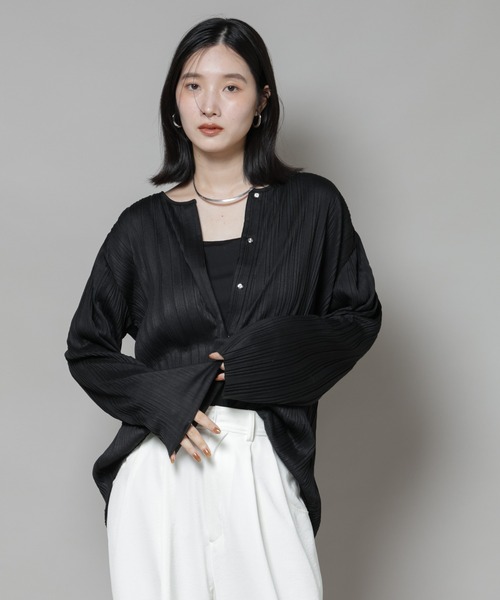 NANO universe（ナノユニバース）の「プリーツカットスナップシャツ（シャツ/ブラウス・レディース・ブラック/ホワイト/グリーン・FREE）」の15枚目の写真