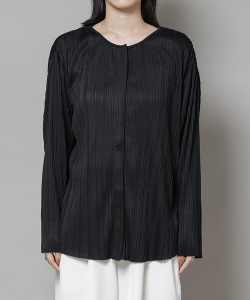 NANO universe（ナノユニバース）の「プリーツカットスナップシャツ（シャツ/ブラウス・レディース・ブラック/ホワイト/グリーン・FREE）」の10枚目の写真