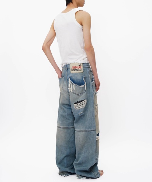 ルーズフィット ダブルニー ダメージ加工 デニムパンツ NZK6243