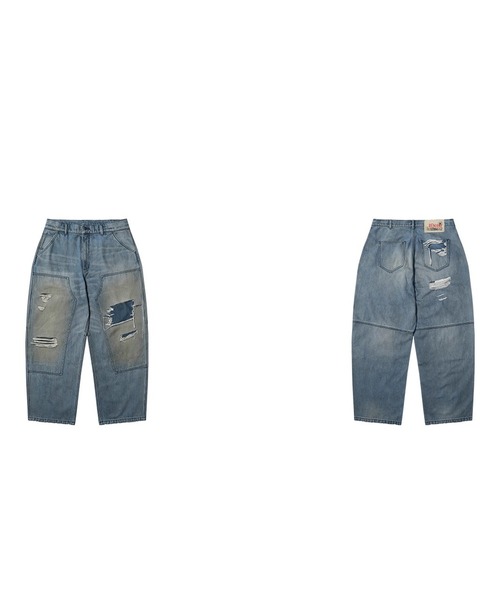 テニー ルーズフィット ダブルニー ダメージ加工 デニムパンツ NZK6243