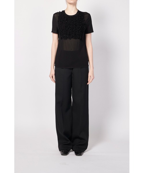 JIL SANDER(ジルサンダー)の「JIL SANDER-women TOP CN SS W/ROUCHES(Tシャツ/カットソー・レディース・ブラック・32/34)」の1枚目の写真