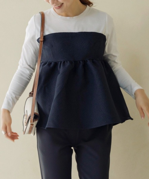 2025AW ソーノ sono ビスチェライクロングTEE F＼ブラック 切替 Tシャツ プルオーバー ブラウス ペプラム フレア【2400014737998】 2025AW ソーノ sono ビスチェライクロングTEE F＼ブラック 切替 T