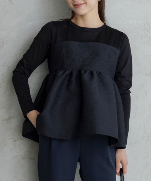Sono(ソーノ)の「ご自宅でお洗濯可能/UVカット/日本製【SONO/ソーノ】ビスチェライクロングTEE(Tシャツ/カットソー・レディース・ネイビー/ブラック・F)」の1枚目の写真