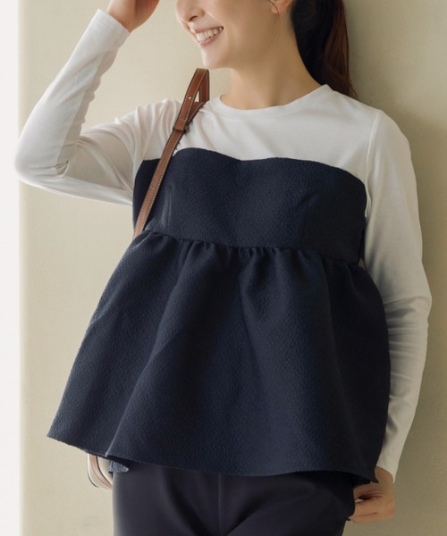 Sono(ソーノ)の「ご自宅でお洗濯可能/UVカット/日本製【SONO/ソーノ】ビスチェライクロングTEE(Tシャツ/カットソー・レディース・ネイビー/ブラック・F)」の3枚目の写真