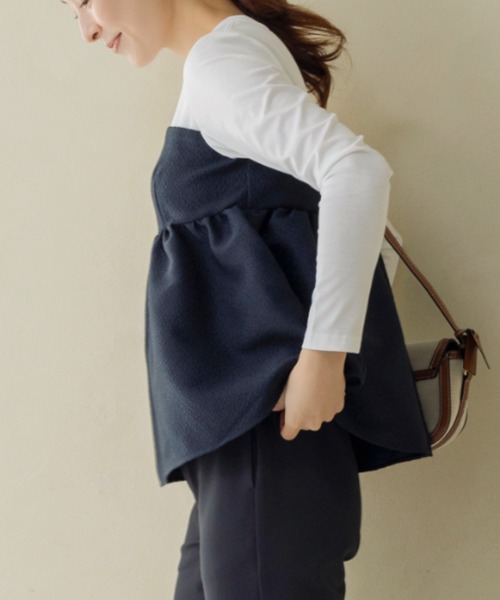 Sono(ソーノ)の「ご自宅でお洗濯可能/UVカット/日本製【SONO/ソーノ】ビスチェライクロングTEE(Tシャツ/カットソー・レディース・ネイビー/ブラック・F)」の4枚目の写真