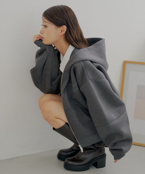 セットアップ対応】Wジップボリュームスリーブフードパーカー