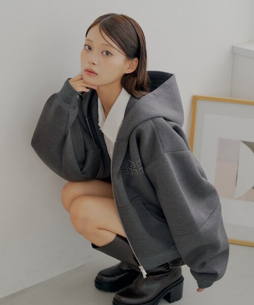 セットアップ対応】Wジップボリュームスリーブフードパーカー