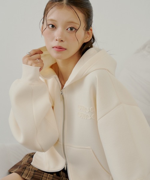 ボリュームパーカー　　アイボリー セットアップ対応】Wジップボリュームスリーブフードパーカー