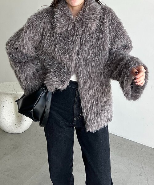 CAPRICIEUX LE'MAGE（カプリシューレマージュ）の「【サイズ展開あり/軽量】MIXファースタンドカラーコート（その他アウター・レディース・ベージュ/グレー・36/38）」の16枚目の写真