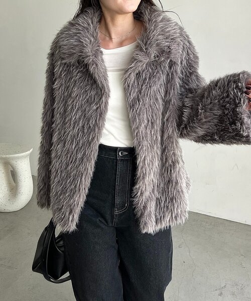 カプリシュレマージュ MIXファースタンドカラーコート セール】【サイズ展開あり/軽量】MIXファースタンドカラーコート